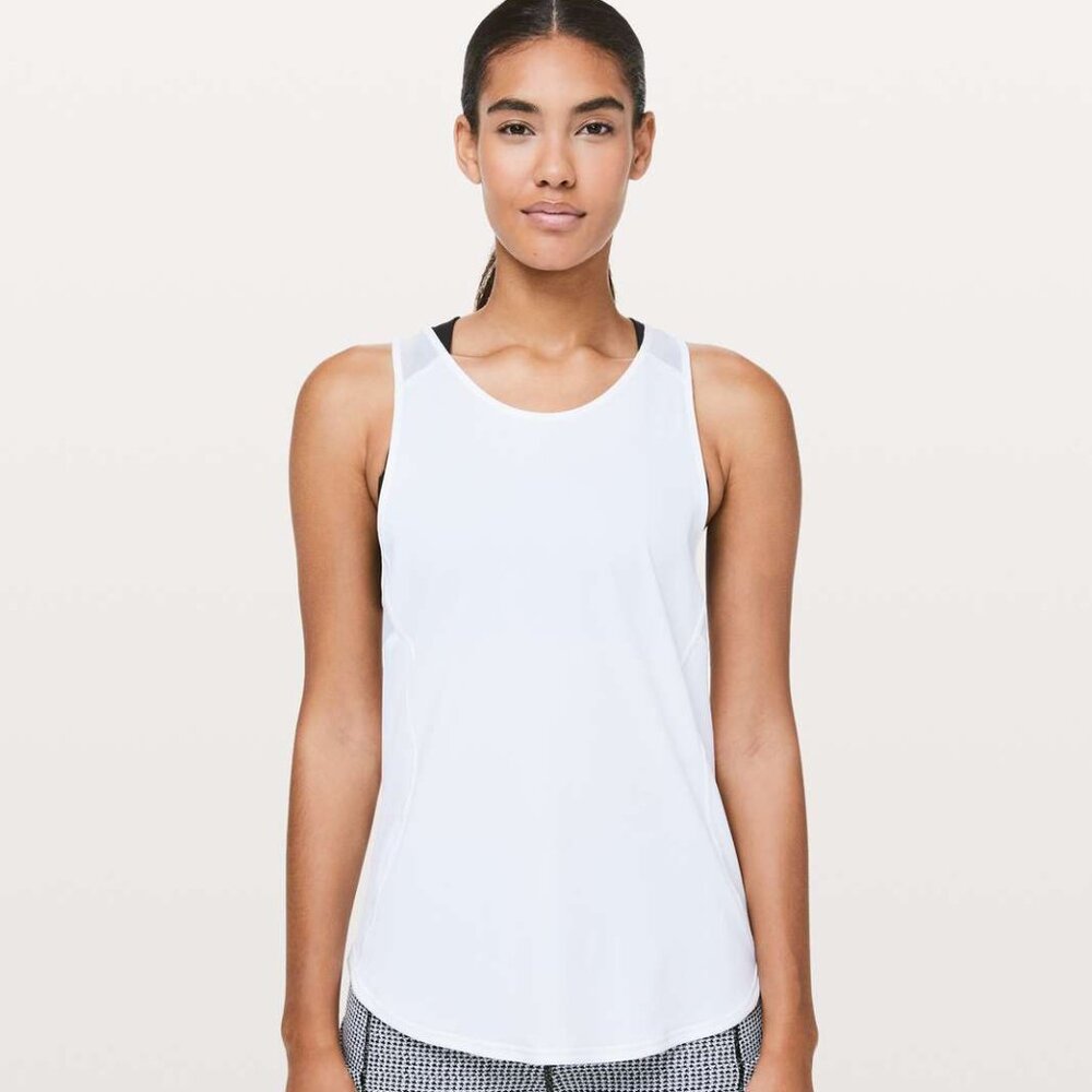 Lululemon Sculpt Tank II White Mesh Running Workout Top Size 6
